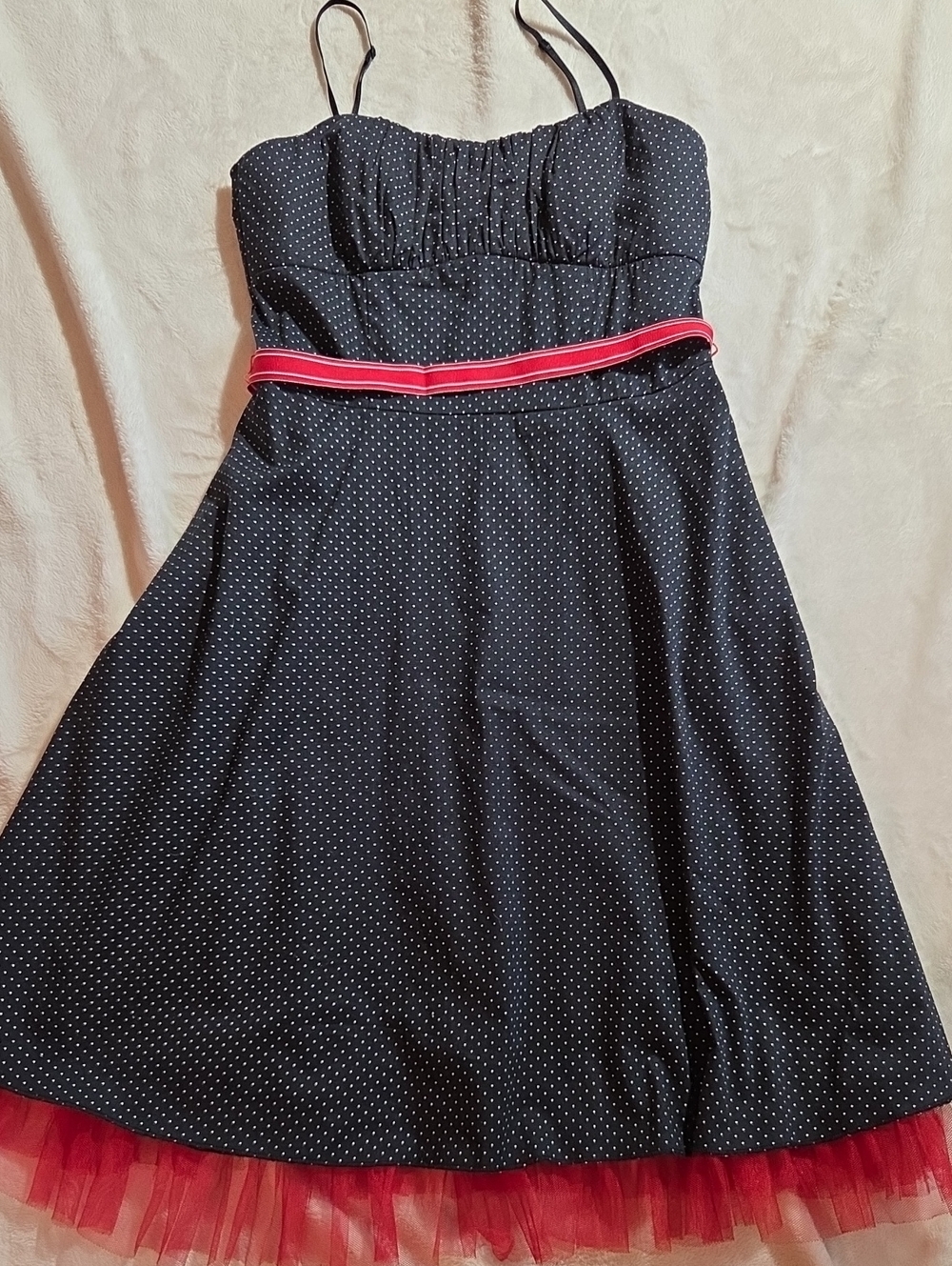 Ruby Rox Black Polka Dot Dress with Red Ribbon and Tulle